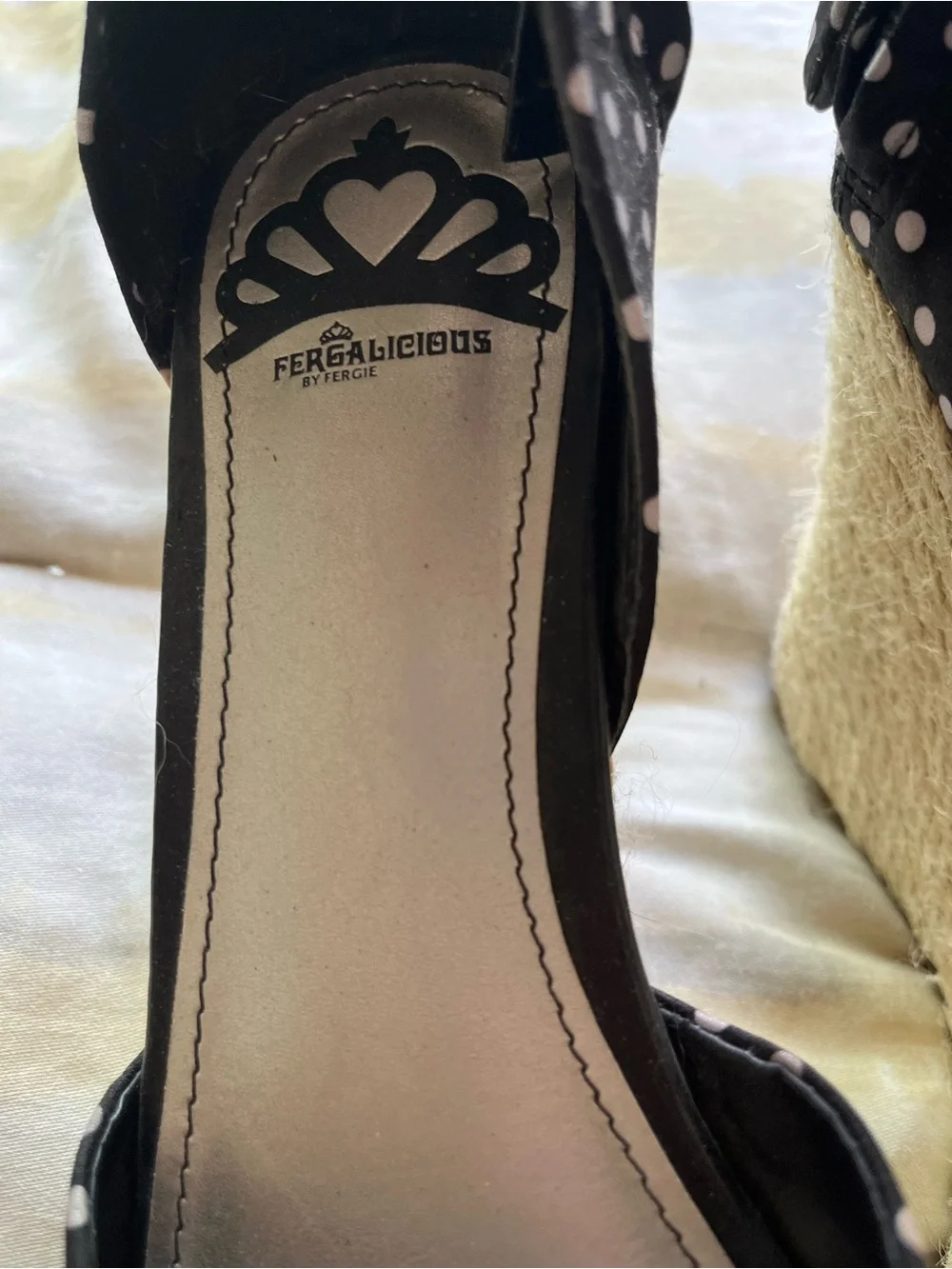 Fergalicious Black Polka Dot Ankle-Wrap Wedge Sandals